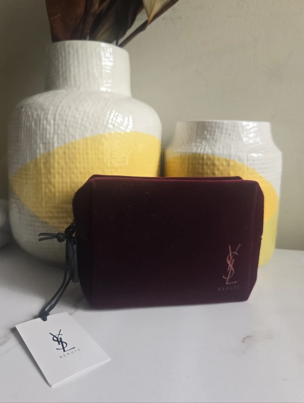 NWT Yves Saint Laurent Beauty Burgundy Velvet Toiletry Pouch